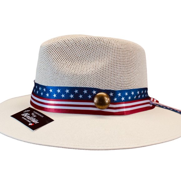 Beige Panama Hat Beristain size Medium Men & Women NEW, 4th of July, USA Flag - Picture 2 of 6
